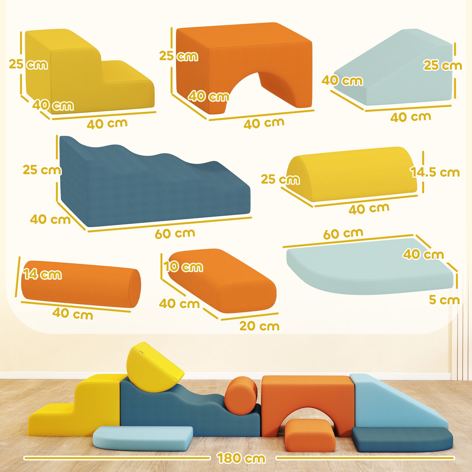 AIYAPLAY 9-piece Soft Play Set With Detachable Cover For Kids Motor Skills