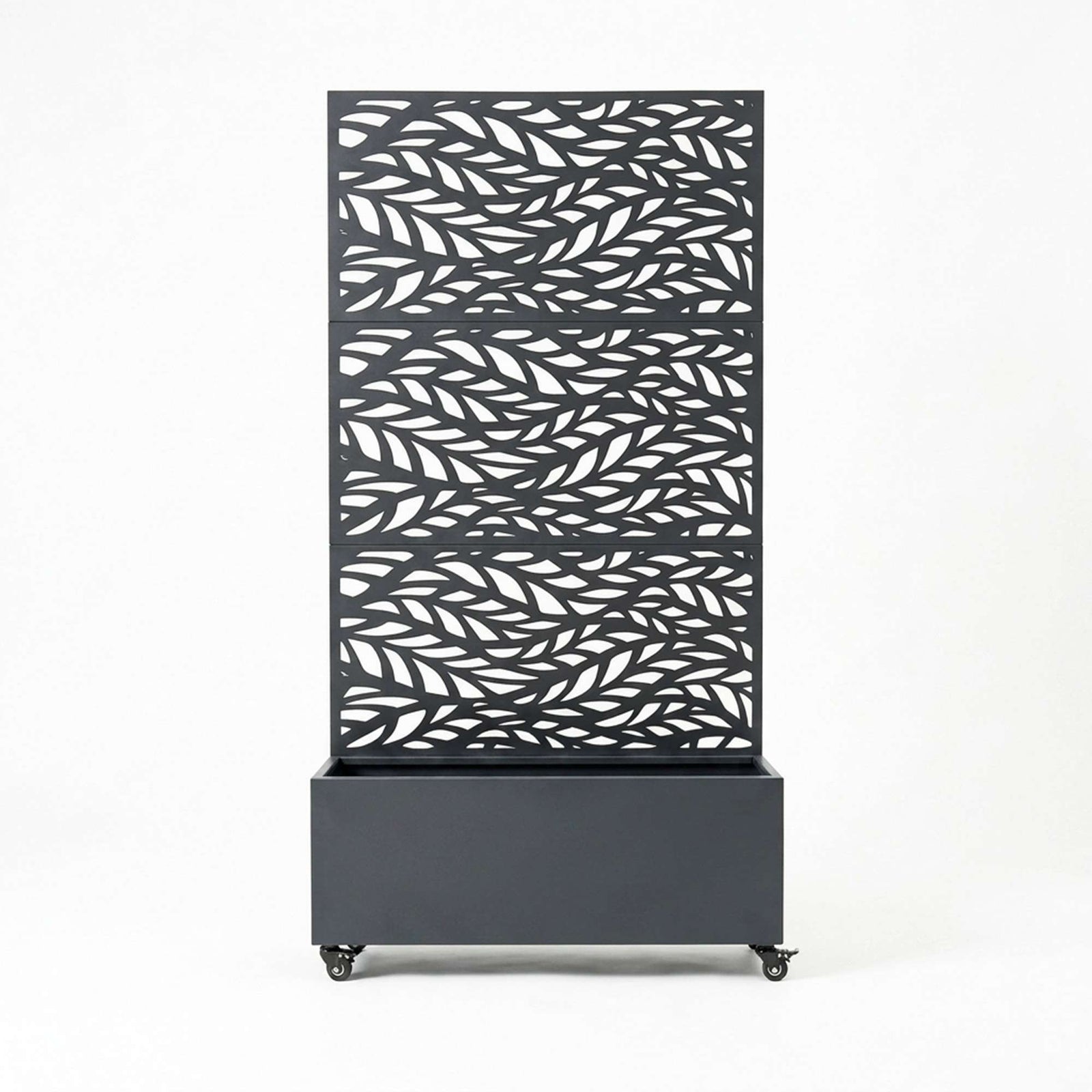 Metal Privacy Screen With Plant Pot - Leaf | Anthracite Grey