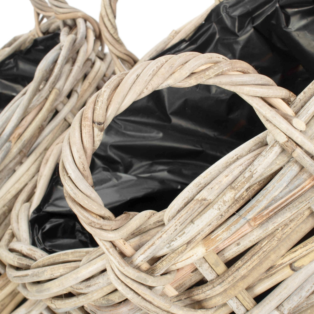 Curved Base Rattan Planter With Plastic Lining | Large | Natural