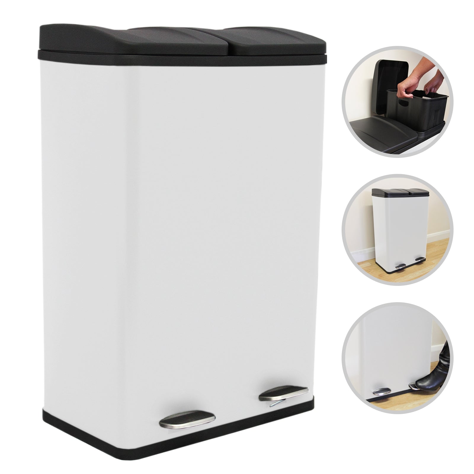60l Dual Pedal Bin | White