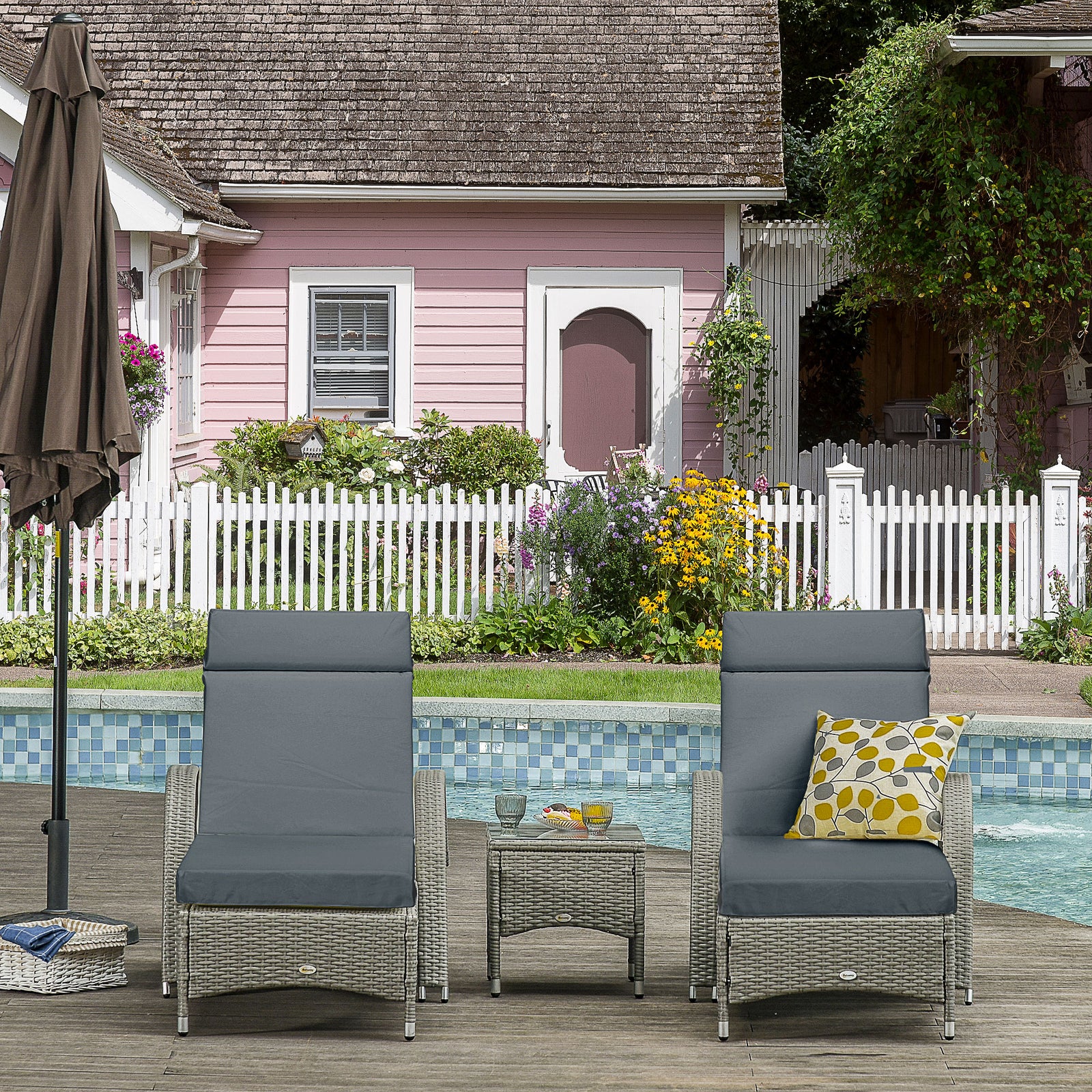 Set Of 2 Sun Lounger Cushions, Replacement Cushions | Dark Gray