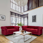 Button Tufted Velvet Living Room Sofa - 2 Seater | Red
