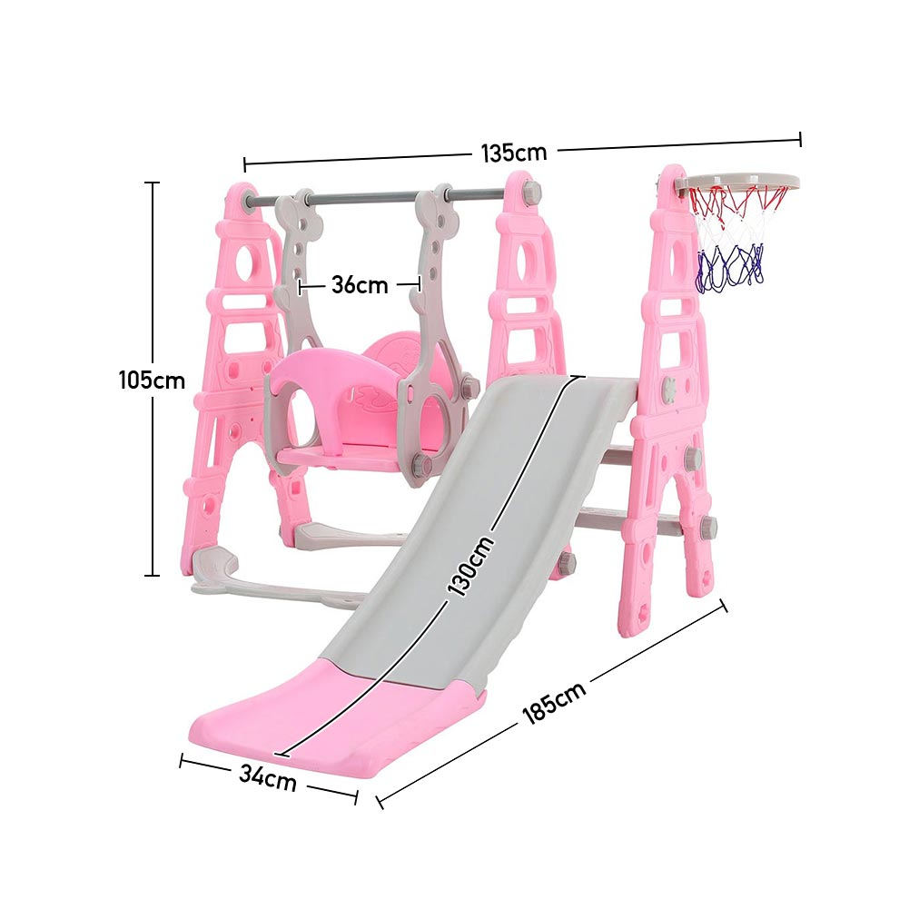 Children Toddler Swing And Slide Set With Basketball Hoop
