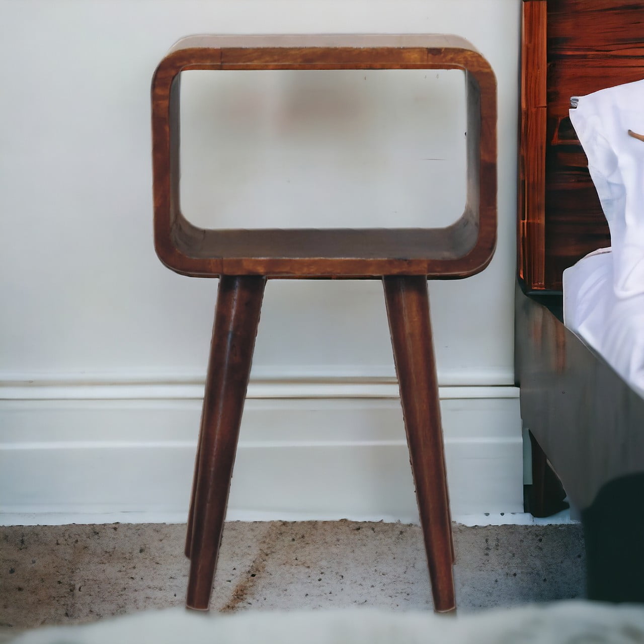 Solid Wood Mini Chestnut Curved Open Bedside