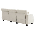 Corduroy 3-seater Couch For Living Room With Cup Holders, Wooden Frame, Soft Cushions, Modern Sofa | Beige