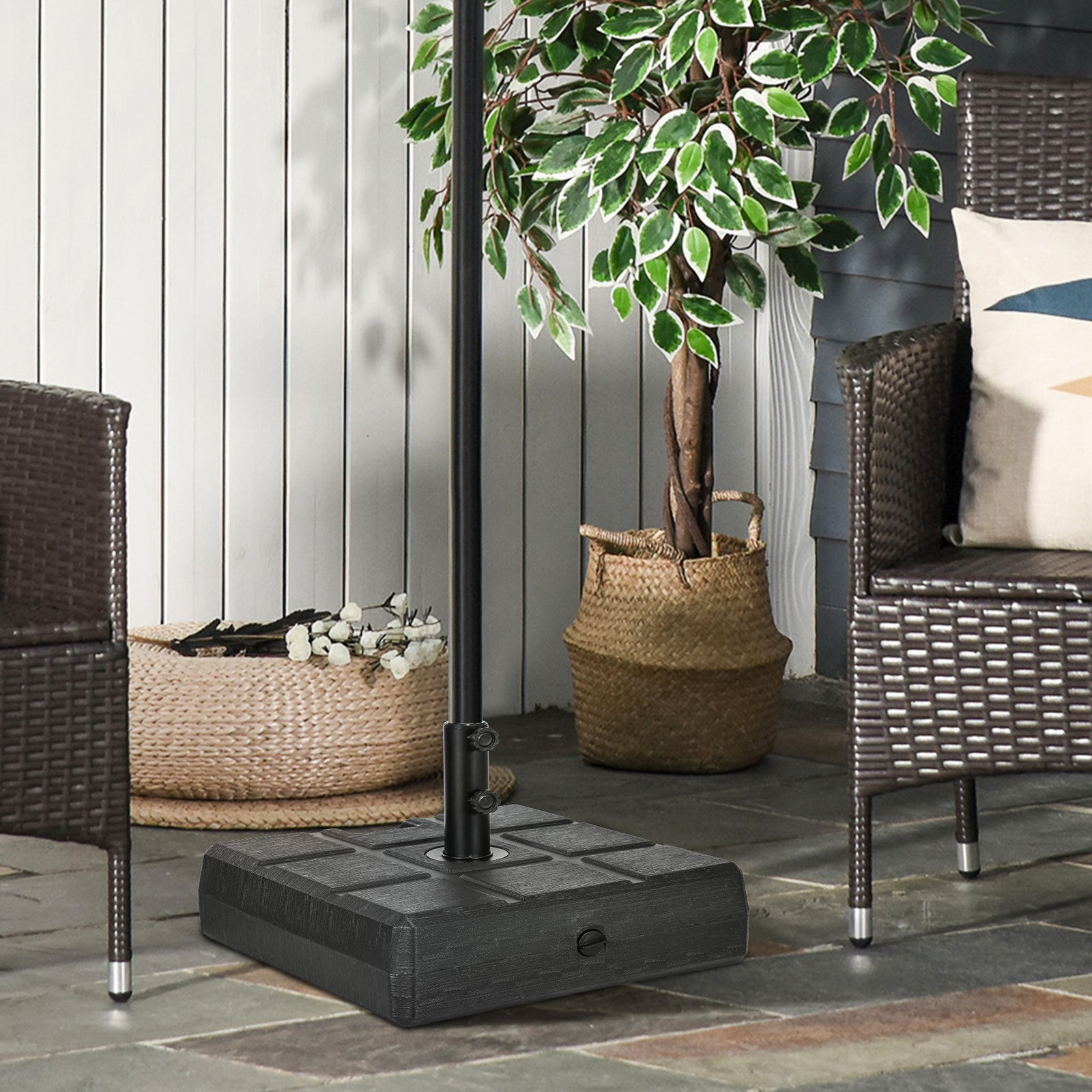 40kg Square Parasol Base W/ Wood Effect, Black