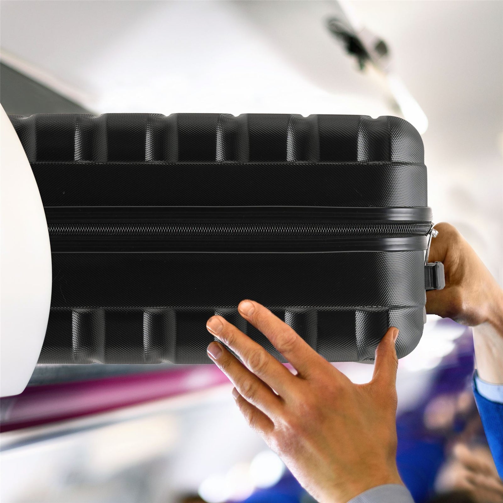 55x35x25cm Lightweight Suitcase - Cabin Carry On - Hard Shell - 4 Wheels Overhead Luggage | Cabin | Black