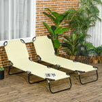 Folding Sun Loungers Set Of 2 With Adjustable Backrest | Beige