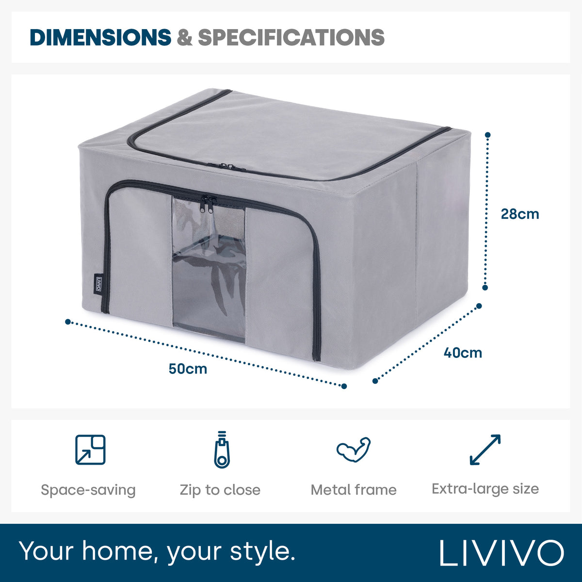 Livivo Set Of 3 Extra Large Fabric Storage Bags With Dual Zip Access