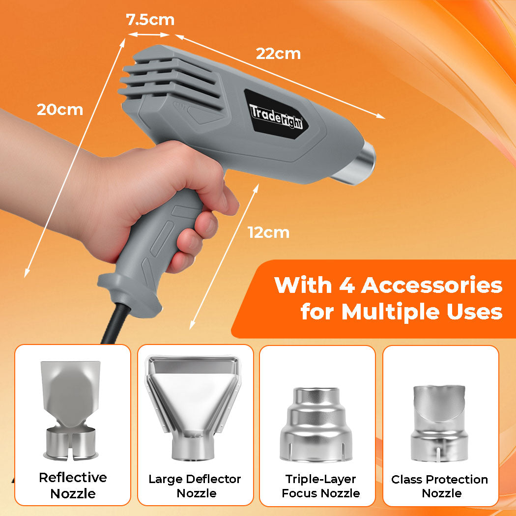 2000w Heat Gun Hot Air Blower 2 Temperature Paint Remover  4 Nozzles | Grey