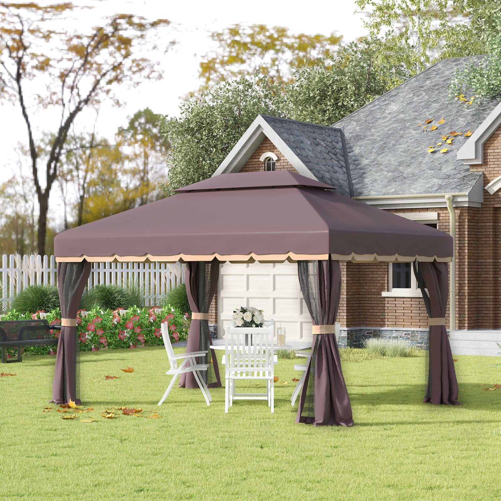 3 X 4m Aluminium Gazebo Marquee Canopy Pavilion Patio Garden | Coffee