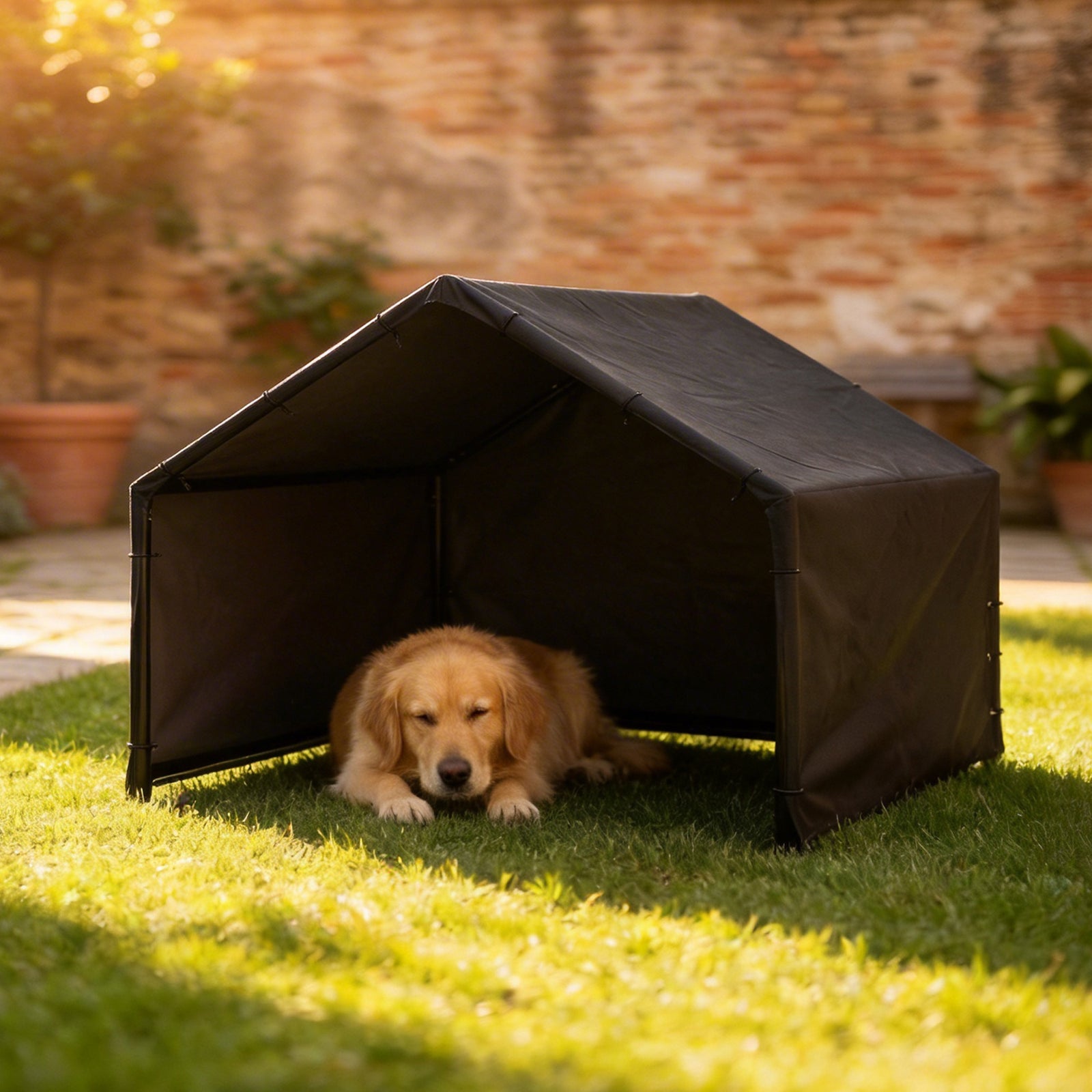 PawHut Outdoor Dog House With Weatherproof Canopy