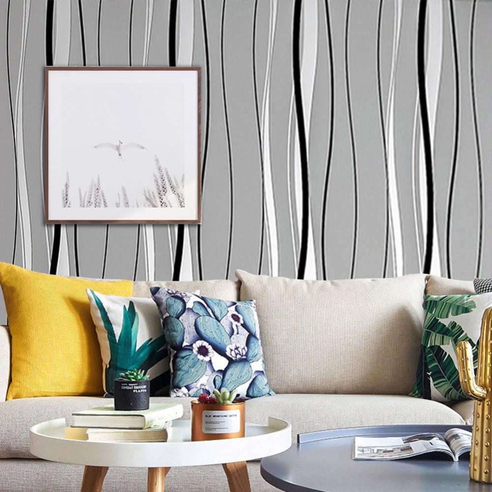 Modern Curve Striped Non-woven Wallpaper | Dark Grey