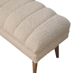 Solid Wood Cream Boucle Puffer Bench