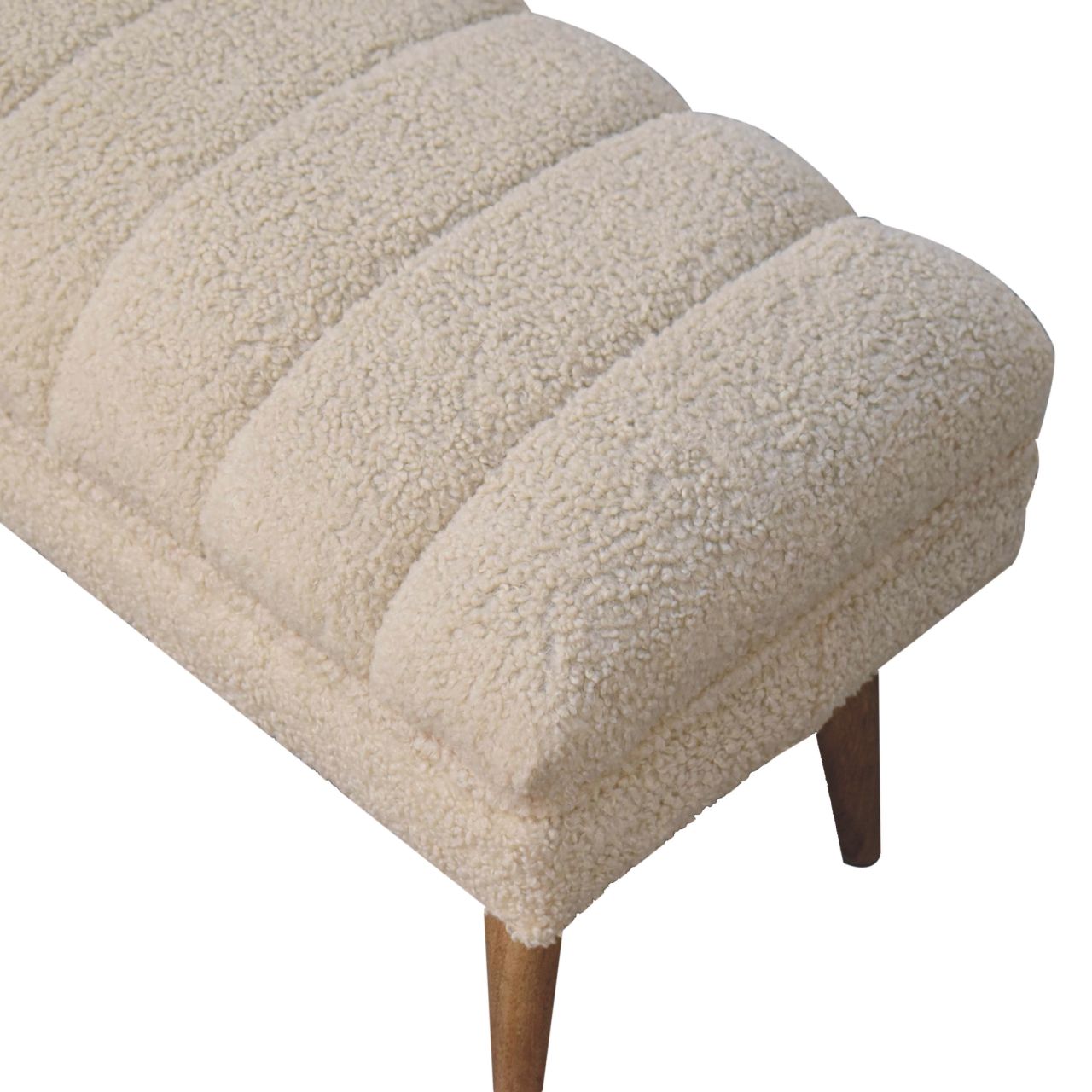 Solid Wood Cream Boucle Puffer Bench