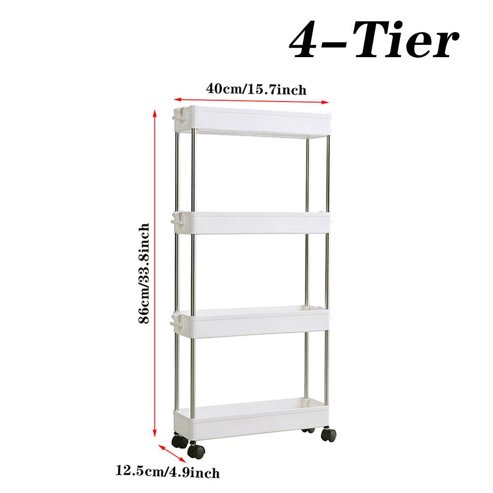 Slim Rolling Storage Cart Corner Storage Rack Shelf Plastic | Large | White