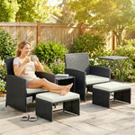 6 Piece Rattan Garden Furniture Set With Nesting Tables | Black