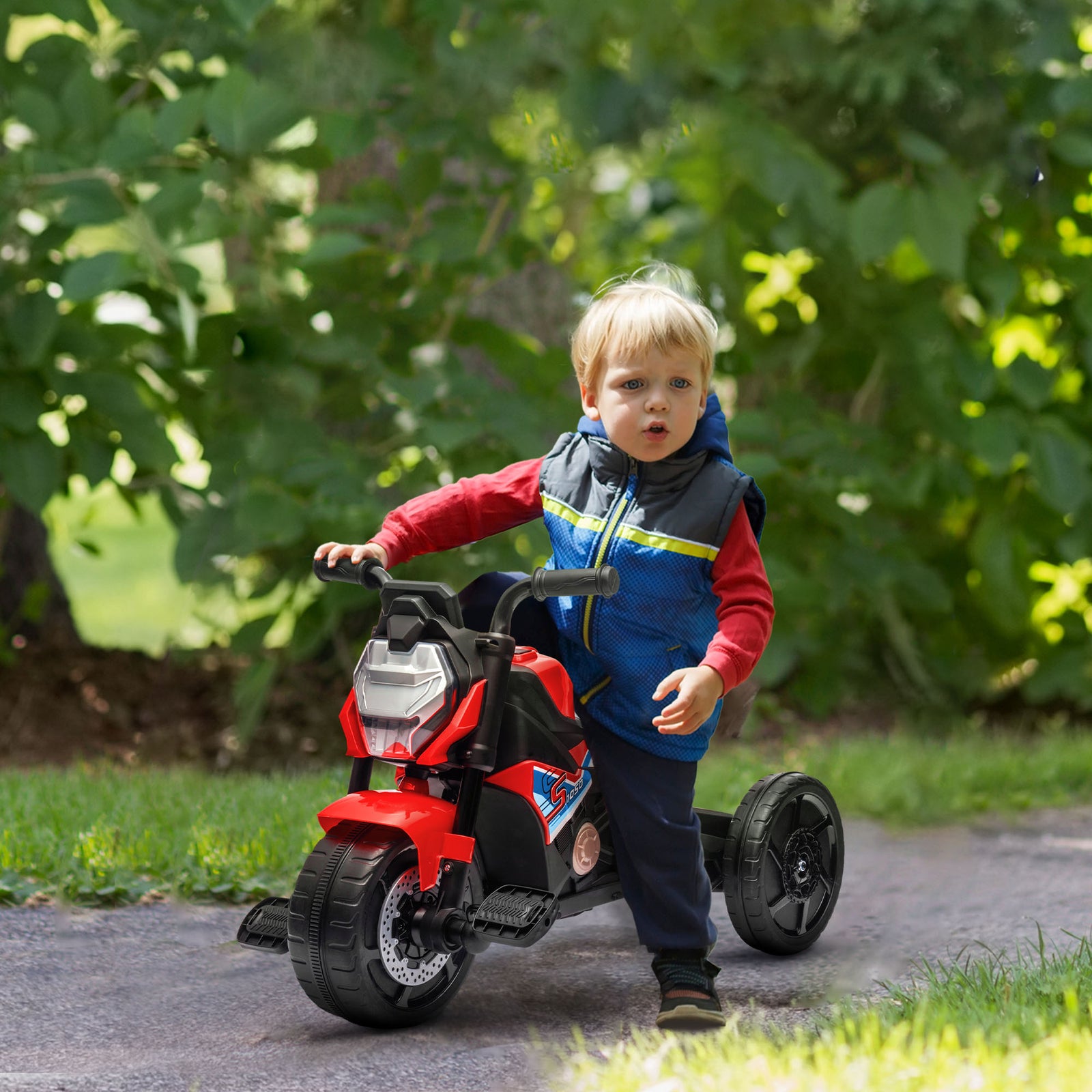 3 In 1 Baby Trike With Headlights, Music, Horn | Red