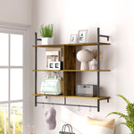 Wall Shelf Unit With 4 Hooks For Living Room | One Size | Brown