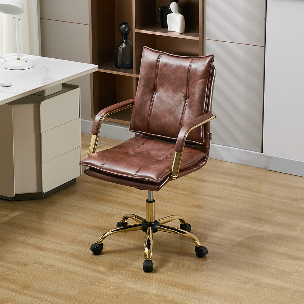 Modern Pu Leather Office Chair With Armrests, Gas Lift Height Adjustment | Brown