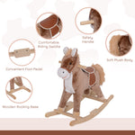 Kids Rocking Horse Wooden Plush Age 3+ Children Ride On Toy Rocker Baby