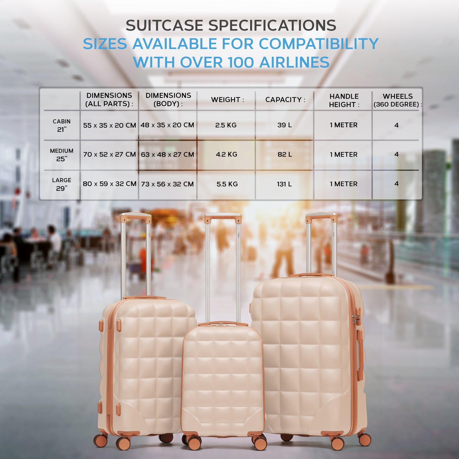 Large 29" Hard Shell Bubble Design Check-in Suitcase Hold Luggage Bag 20kg+ | Large | Cream
