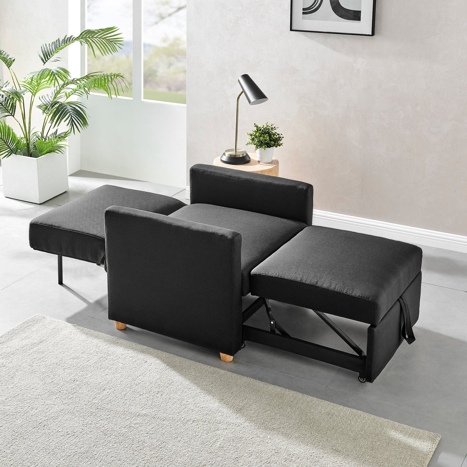 Pull Out Single Linen Armchair Bed - 1 Seater | Black