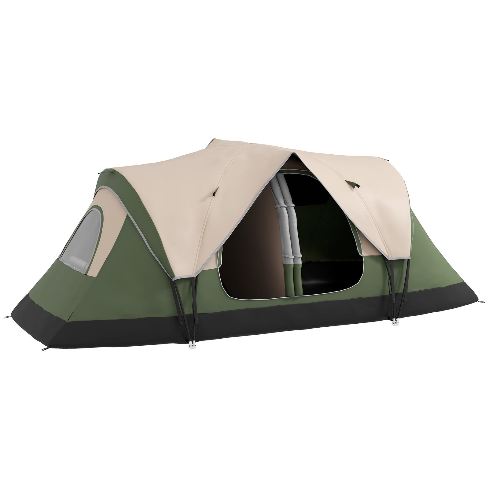 2 Room Camping Tent With Waterproof Rainfly & Screen Panels | Green