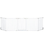 Pet Safety Gate 5 Panels Playpen Metal Fence W/ Walk Through Door | White