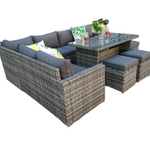 The Tarporley Grey 9 Seat Corner Rattan Dining Set - Fixed Table