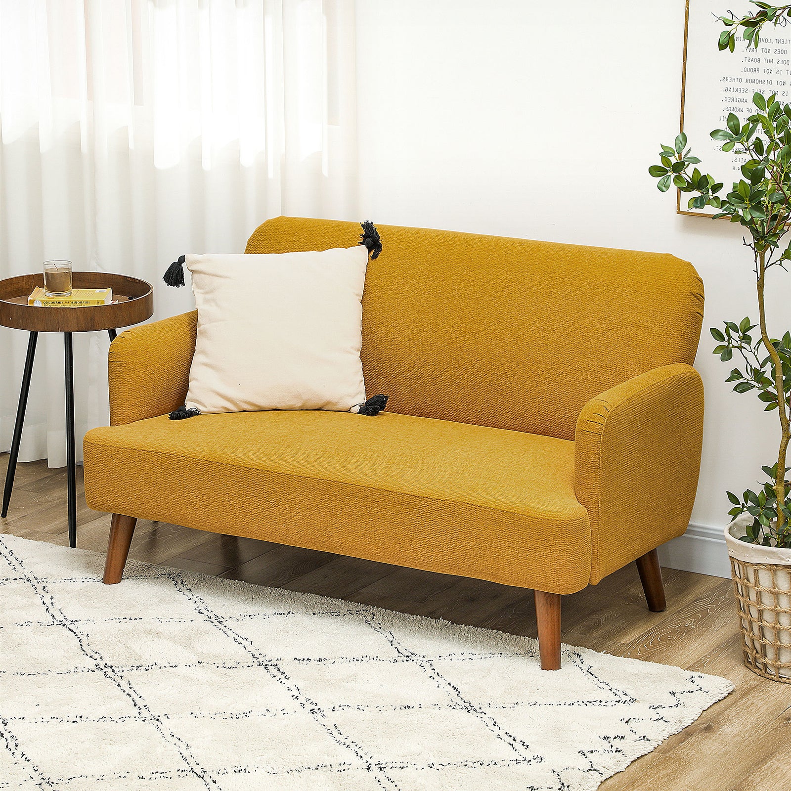 2 Seater Sofa With 21cm Thick Padding And Wood Legs | Yellow