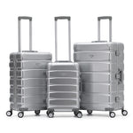 Set Of 3 Aluminium Frame/ABS Body Outer Cabin Carry & Check In Hold Luggage. Overhead Cabin Bag + Medium & Large Check-in Hold Suitcases | Set of 3 | Silver