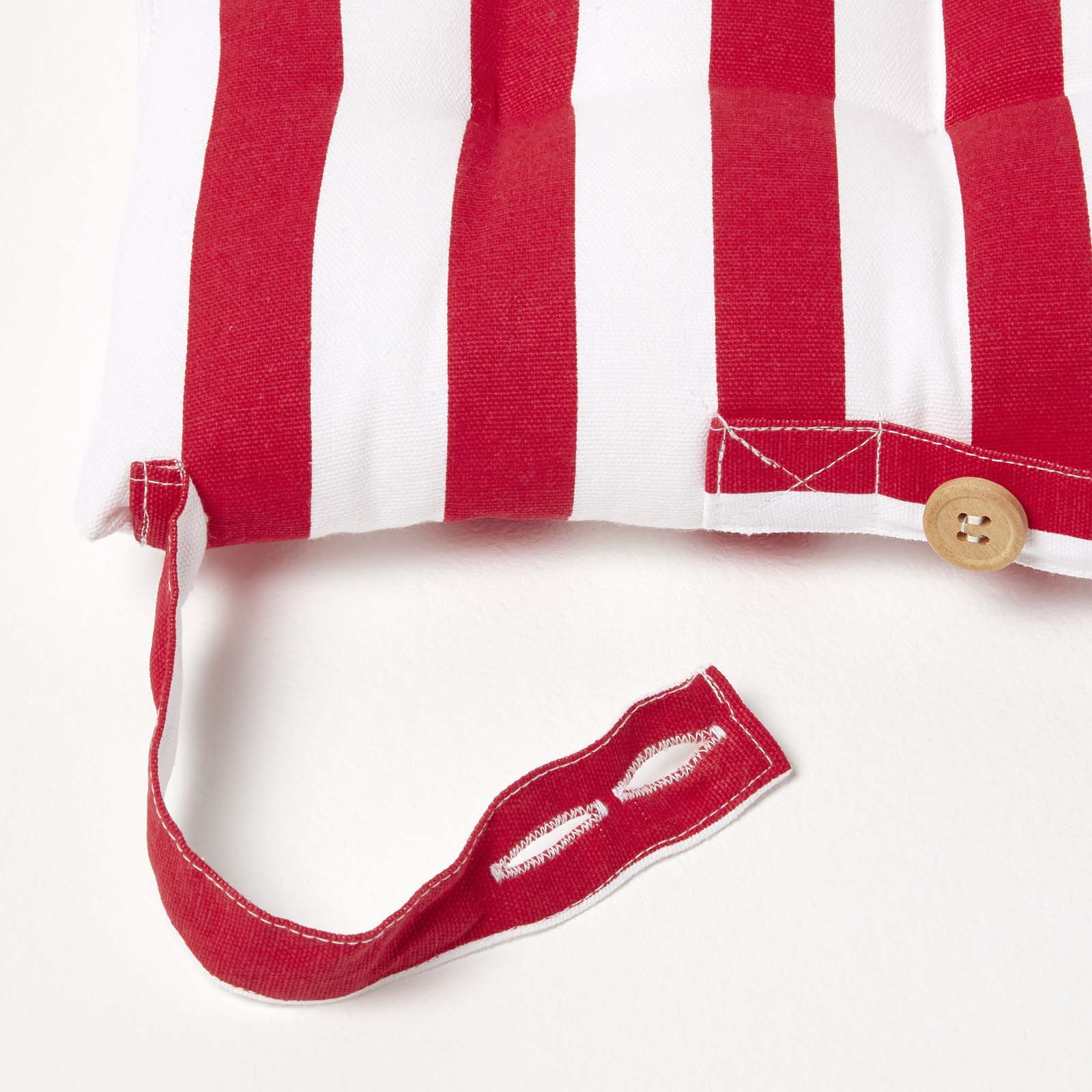 Red Stripe Seat Pad With Button Straps 100% Cotton, 40 X 40 Cm | Set-of-1 | Red