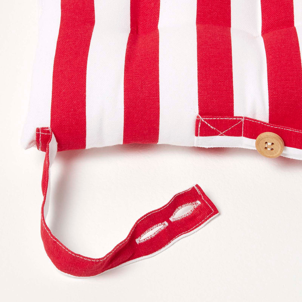 Red Stripe Seat Pad With Button Straps 100% Cotton, 40 X 40 Cm | Set of 4 | Red
