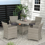 Outsunny 4 Seater Rattan Dining Set With Cushions, Double Layer Table