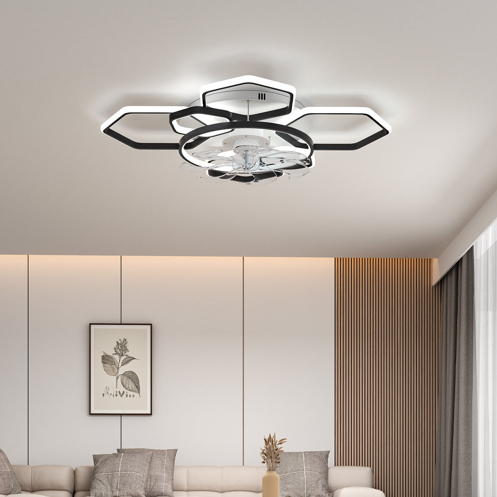 Black Metal Industrial Frame Ceiling Fan Light 5 Blades With 3-color Dimming, 6-speed, 2.4g App & Remote Control