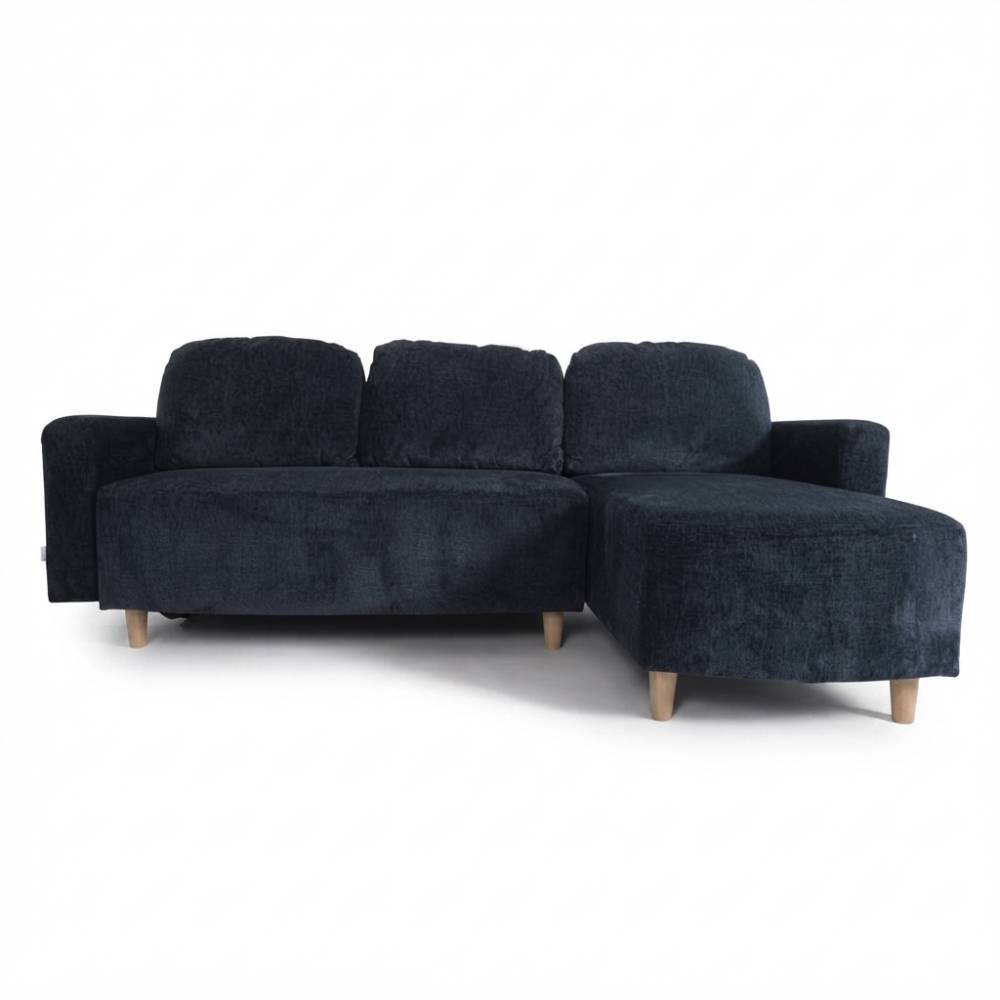 L-shaped Sofa And Chaise Lounge Set With Wooden Legs | Blue