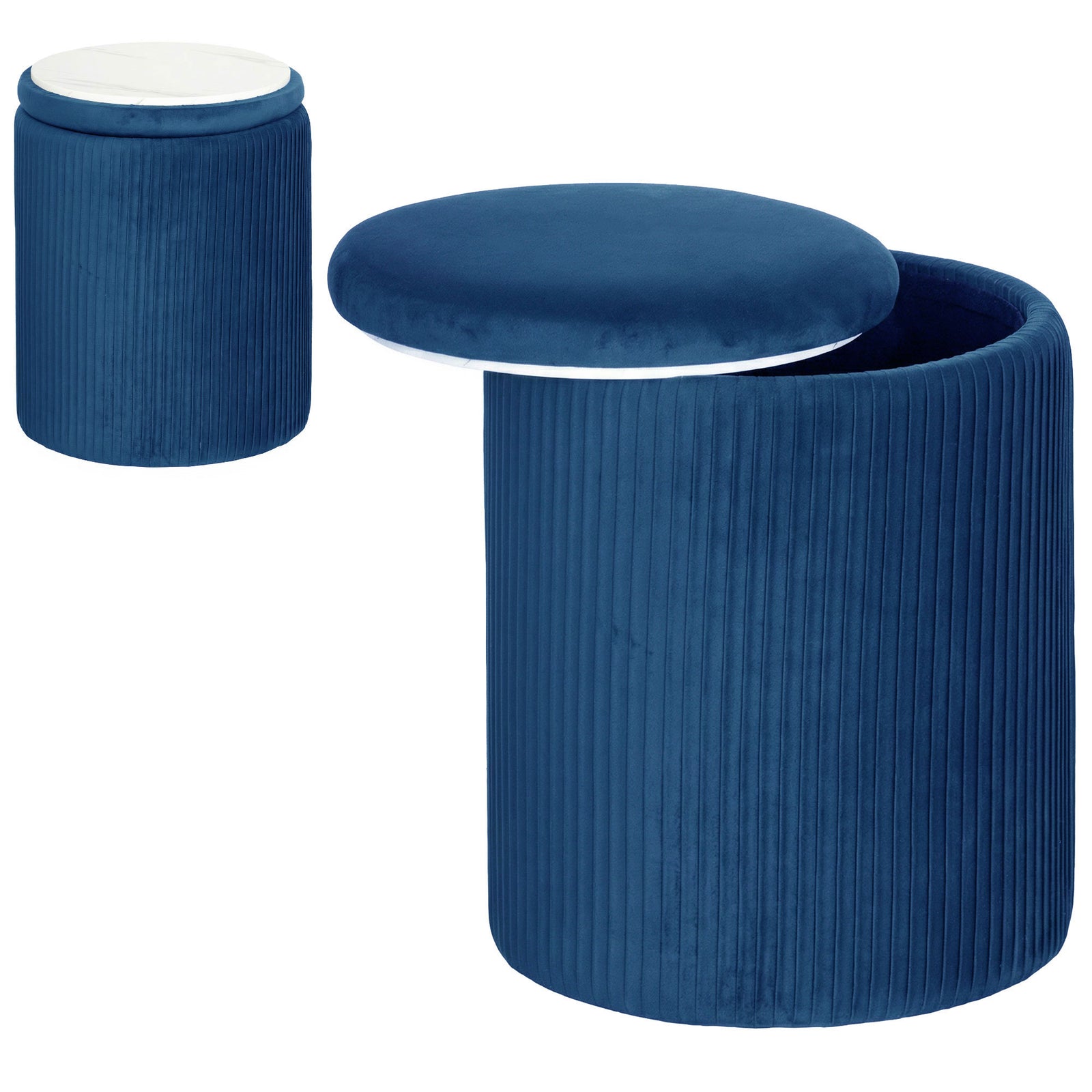 Round Storage Ottoman With Removable Top | Blue