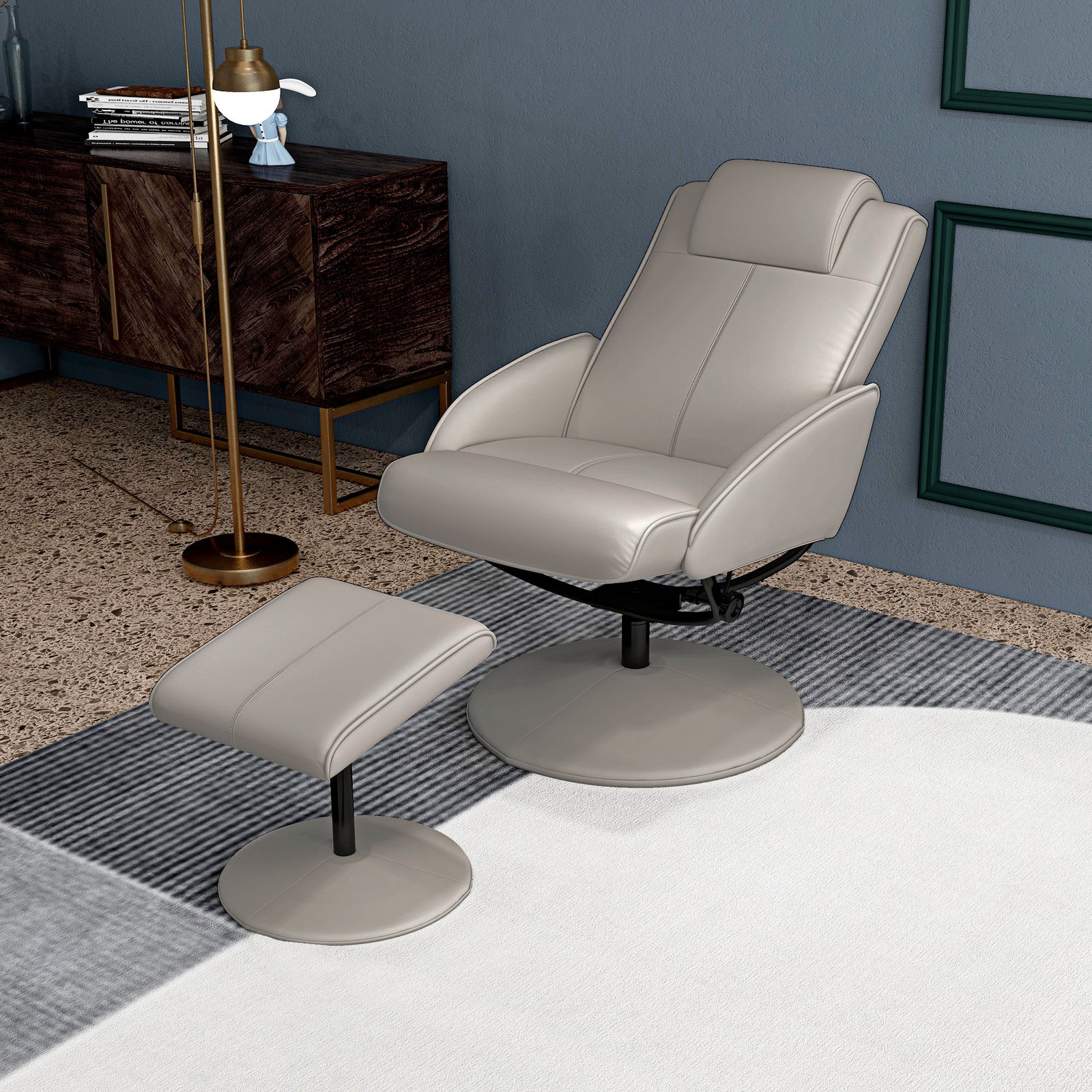 Swivel Armchair With Footstool And Adjustable Backrest | One Size | Gray