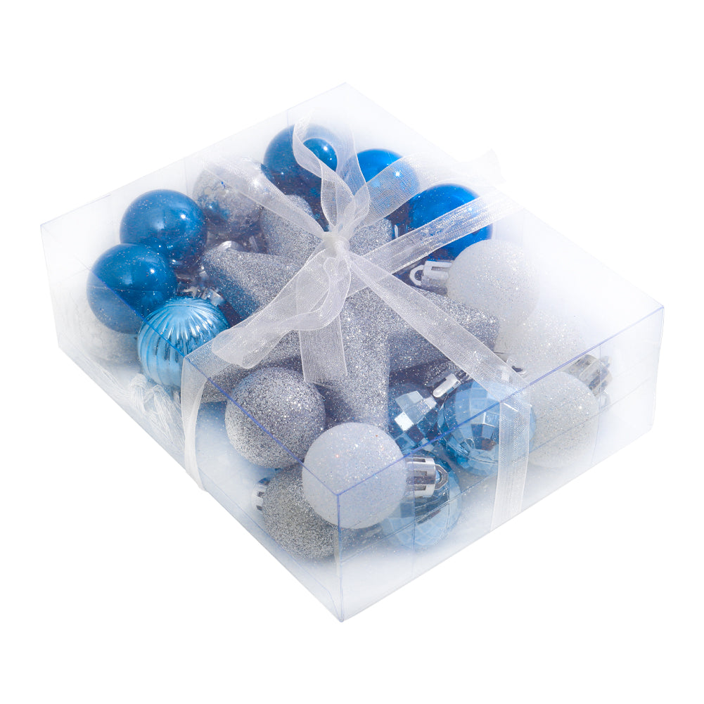 30 Pieces Shatterproof Christmas Tree Ornament Set Xmas Bauble And Snowflake Tree Topper
