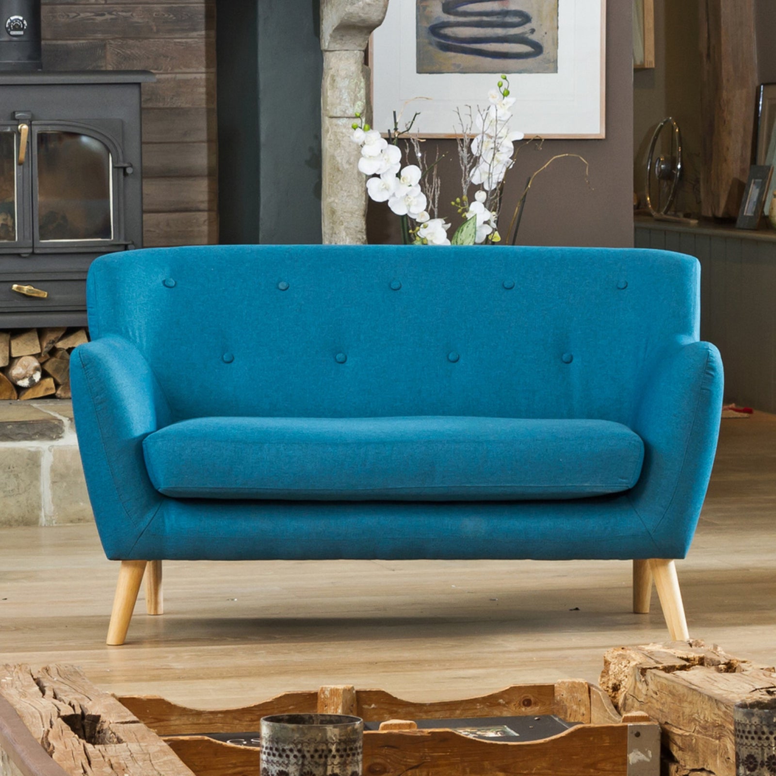 Lynwood 137cm Wide Scandi Style Hessian Fabric 2 Seat Sofa | 2 | Teal