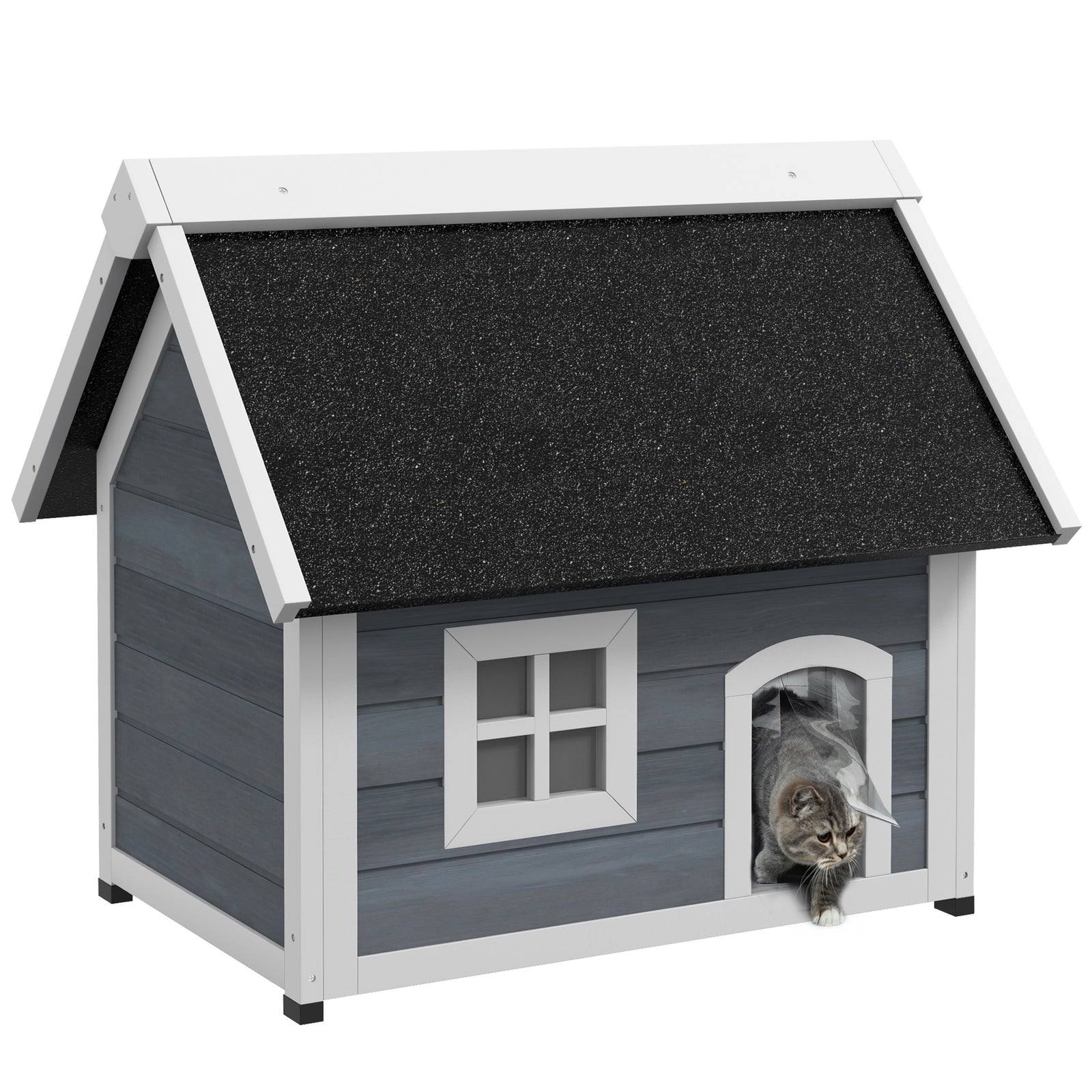 Pawhut outdoor Feral Cat House With Openable Asphalt Roof, grey