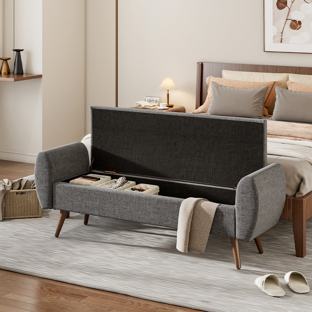 Extra Large Linen Storage Bench – Upholstered Ottoman Seat With Hidden Compartment, 151cm Wide Hallway Or Bedroom Bench | Grey