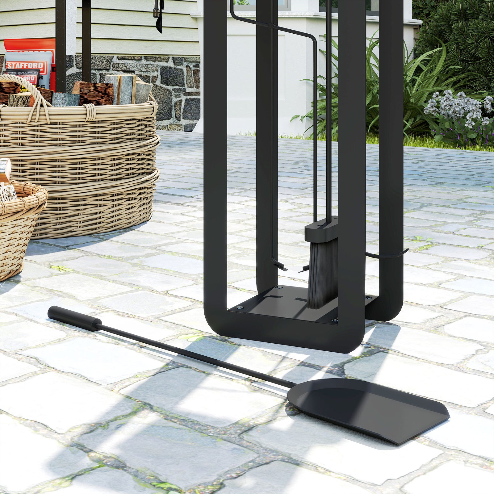 Outsunny 5 Pcs Fireplace Companion Set, Metal Fireplace Accessories