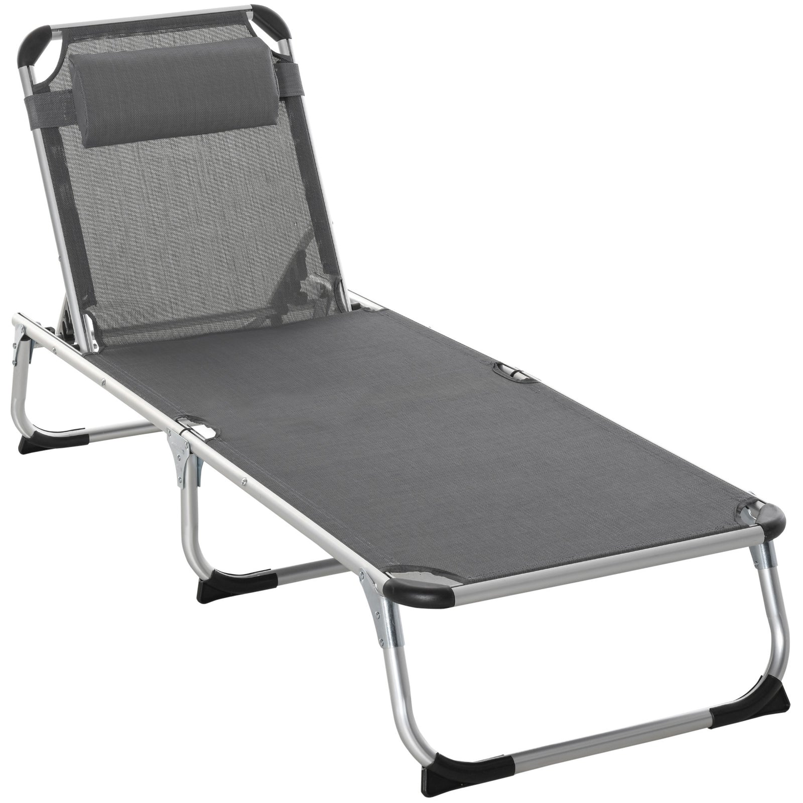 Folding Outdoor Lounger W/ Pillow | Dark Gray