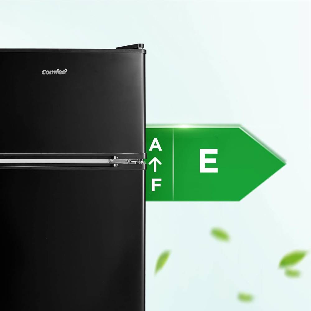 87l Mini Fridge Freezer, 2-door Refrigerator With Led Light, Shelves, Drawer & Adjustable Thermostat | Black