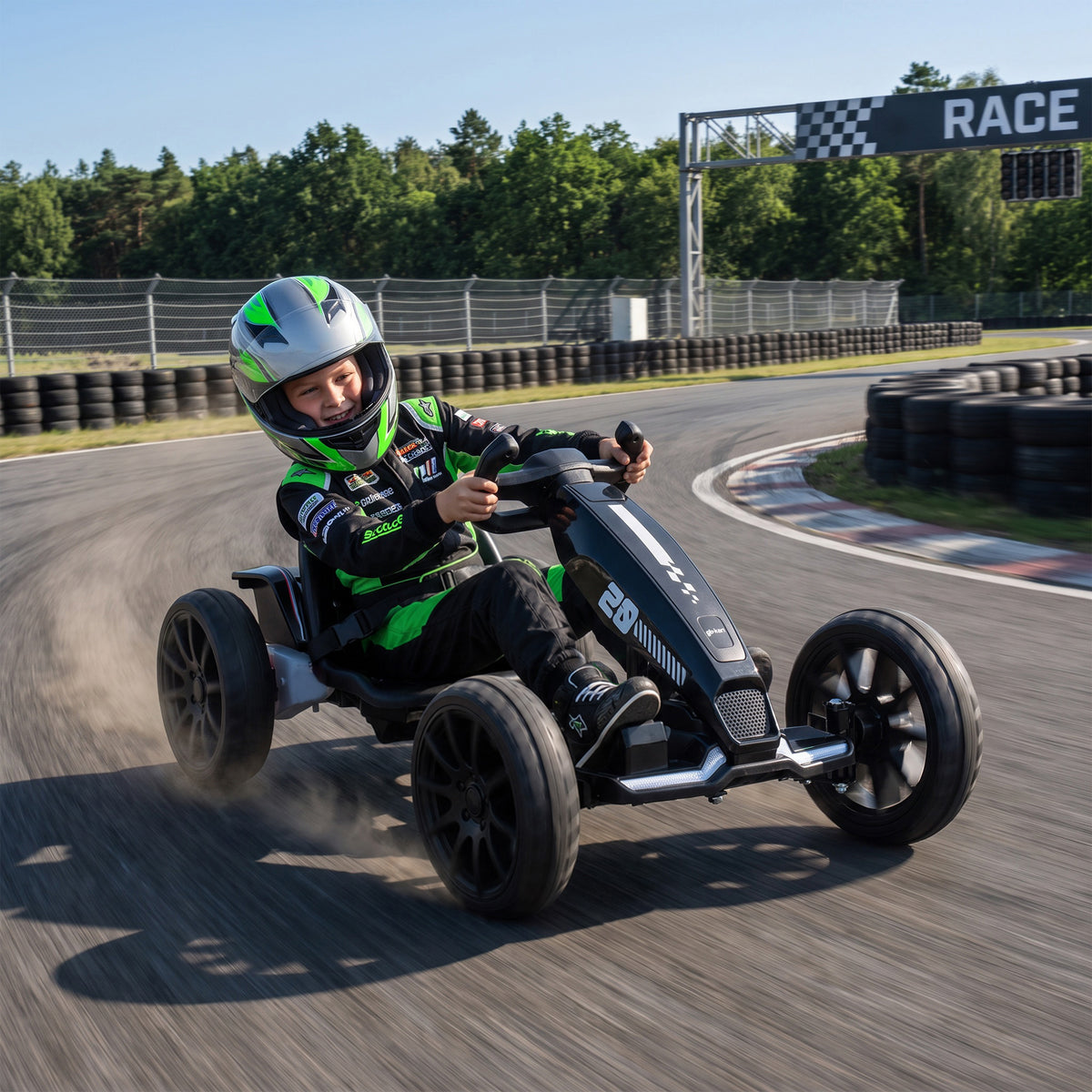 Electric Go Kart For Kids With Dual Motors, Adjustable Seat | Black
