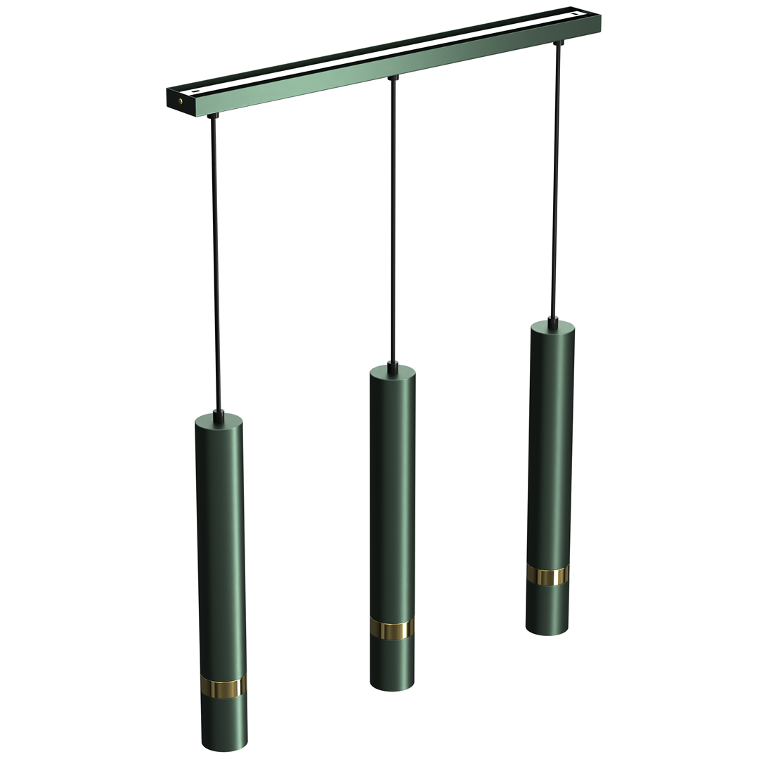 Joker Contemporary Pendant Lamp 3xgu10 Hand Made Cylindrical Style Light | Green & Gold