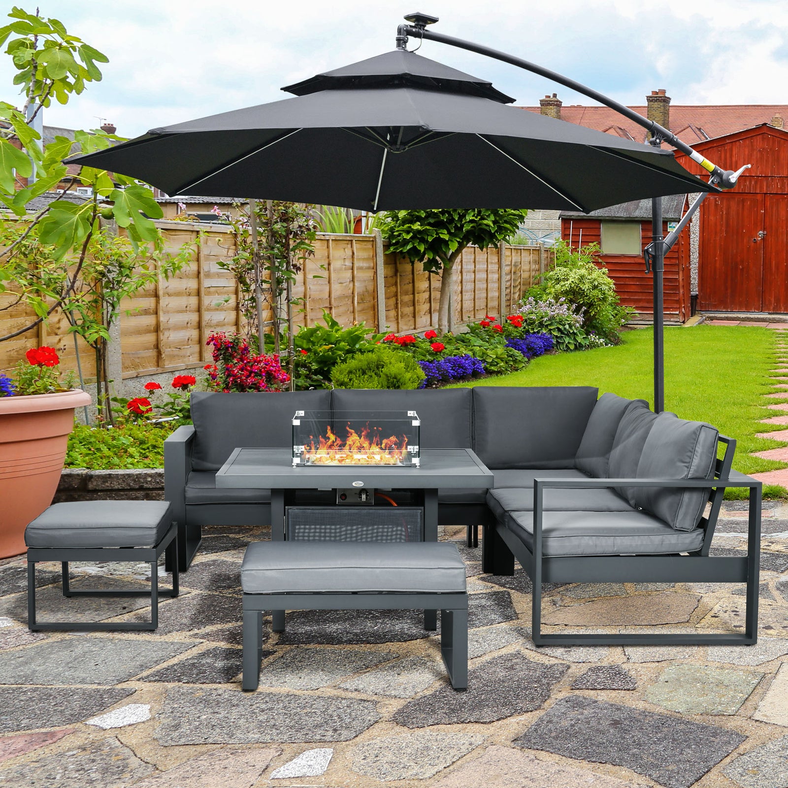 6-piece Garden Set W/ Firepit Table Outdoor Sofa