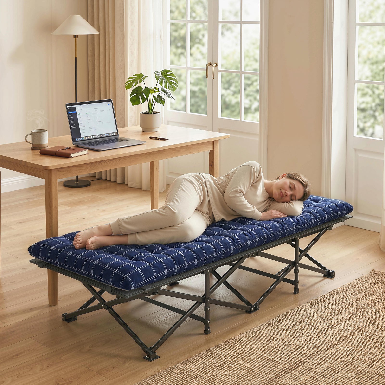 Camping Cot Heavy Duty Folding Bed With Soft Pad | Blue